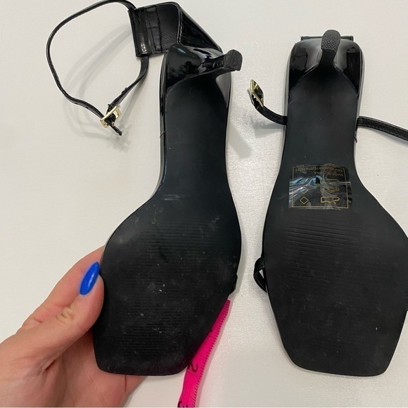 Faux Leather Open Square Toe Ankle Strap Heels black - Picture 7 of 7